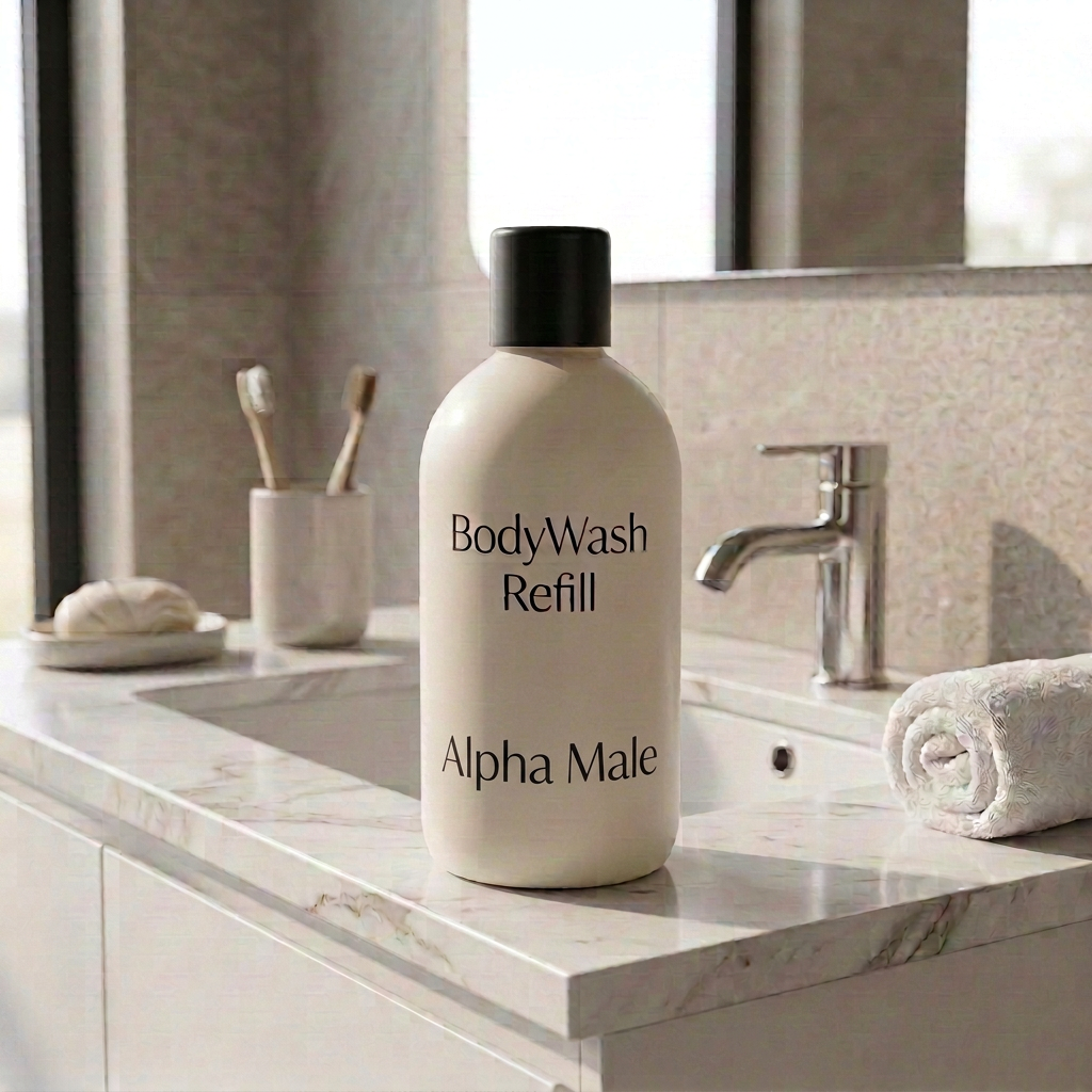 500ml Body wash refill bottle labelled Alpha Male.