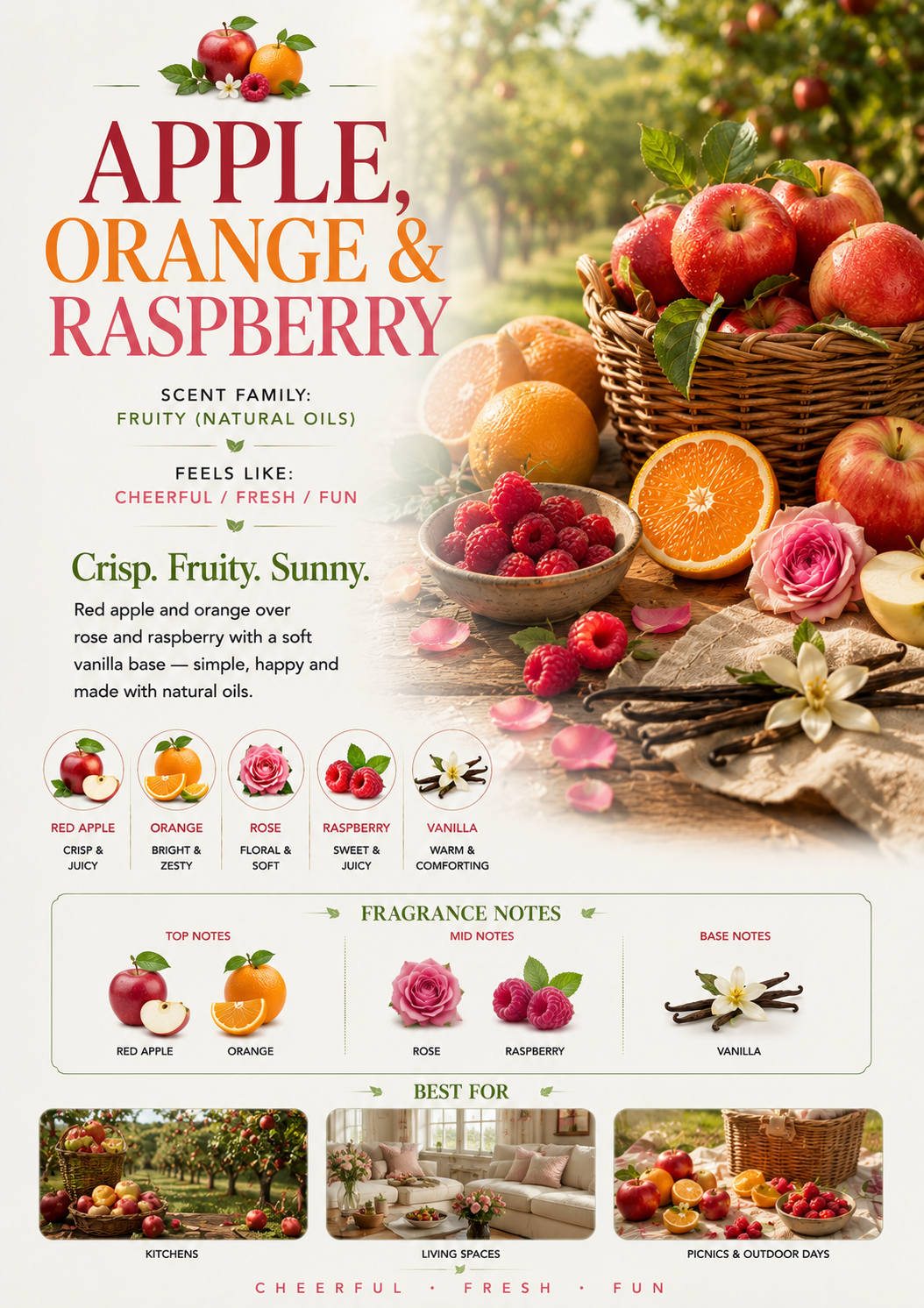 Apple, Orange & Raspberry scent profile