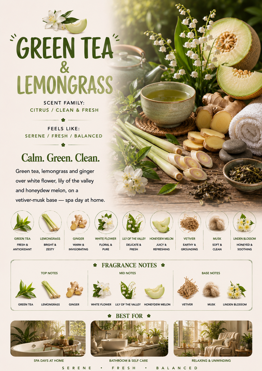 Green Tea & Lemongrass scent profile