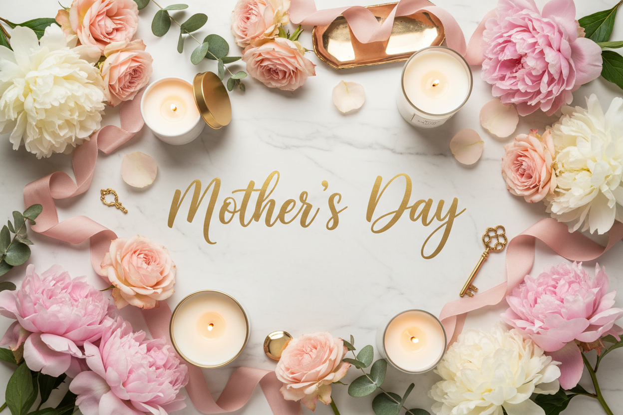 Romantic feminine products ready for Mothers Day advertisement.