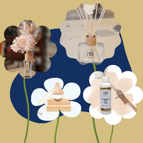 A collection of aromatic Diffusers for the home or office - Reed, Flower, Shell, Hanging and Refills.