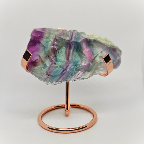 Rainbow Fluorite Crystal Slab on Gold Stand