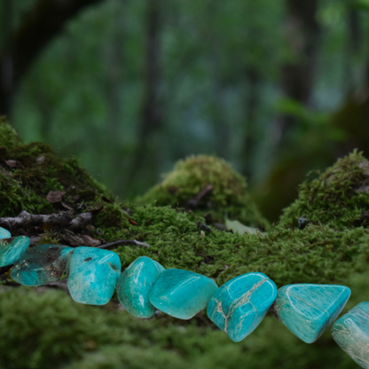 Amazonite Tumble Pocket Stone in colours of aqua green with a hint of brown.