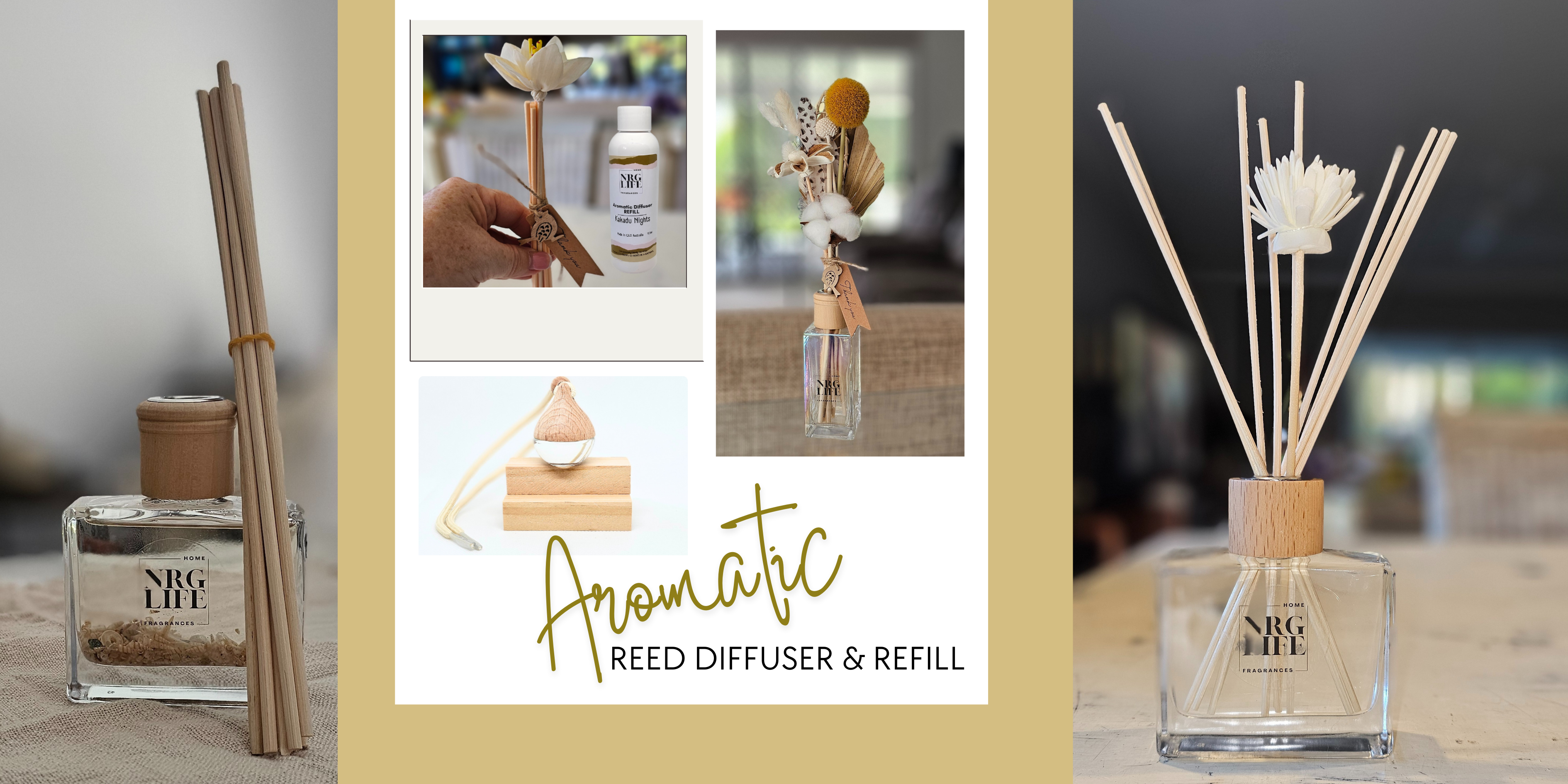 A Collection of Eco Diffusers - Reed, Flower, Hanging, Shell, with refills available when your running low.