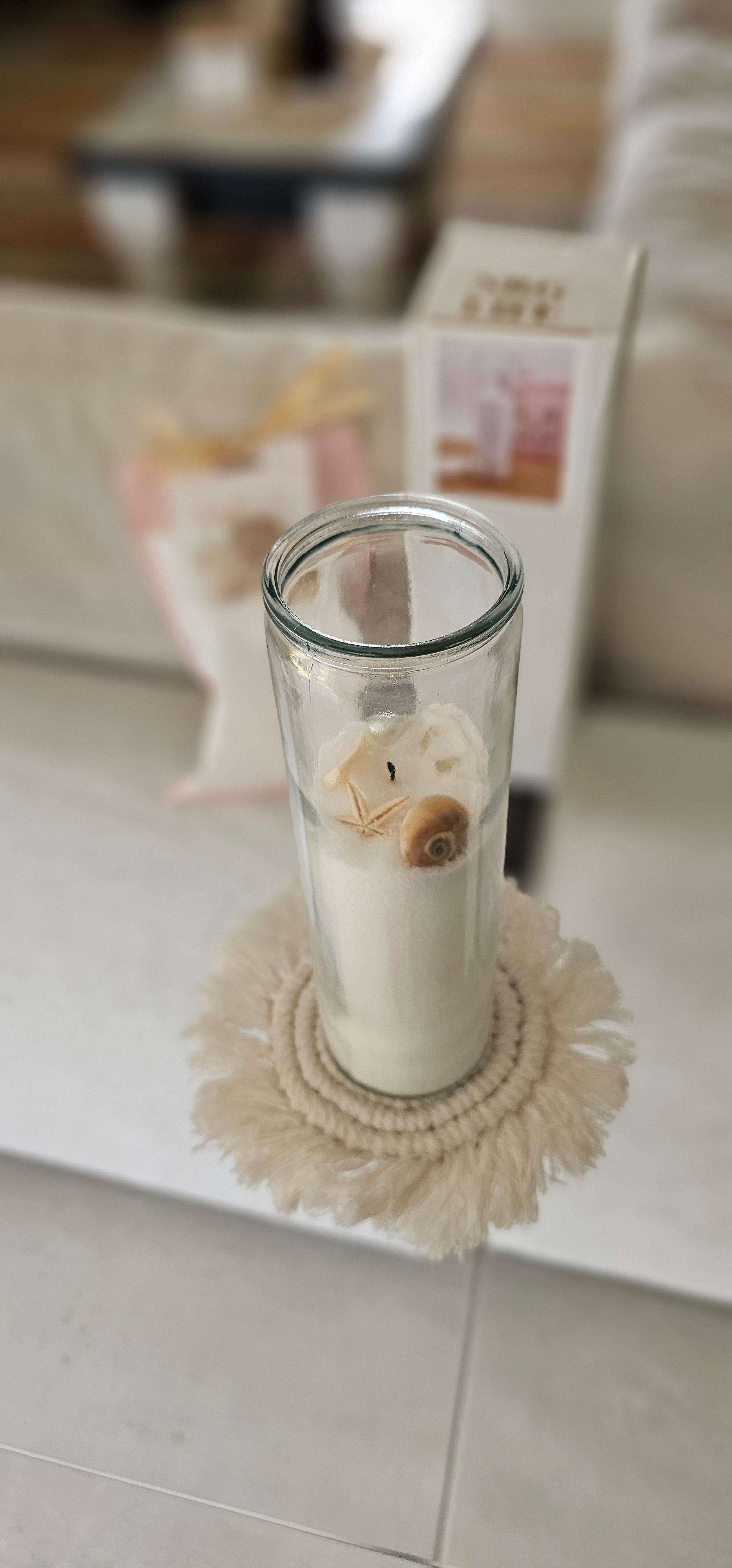 A great gift glass jar candle sand and seashells, all in one inexpensive package.