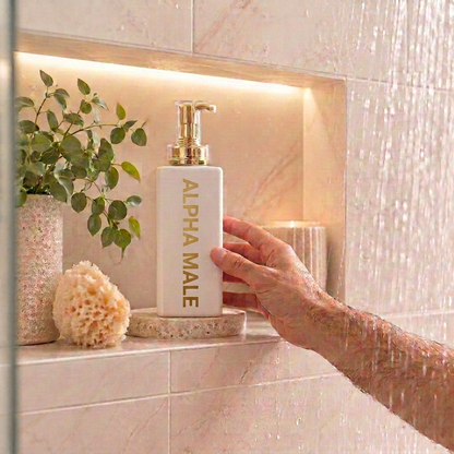 500ml White Coconut Body Wash with fragrance labelled Alpha Male. Best Buy for tradies.