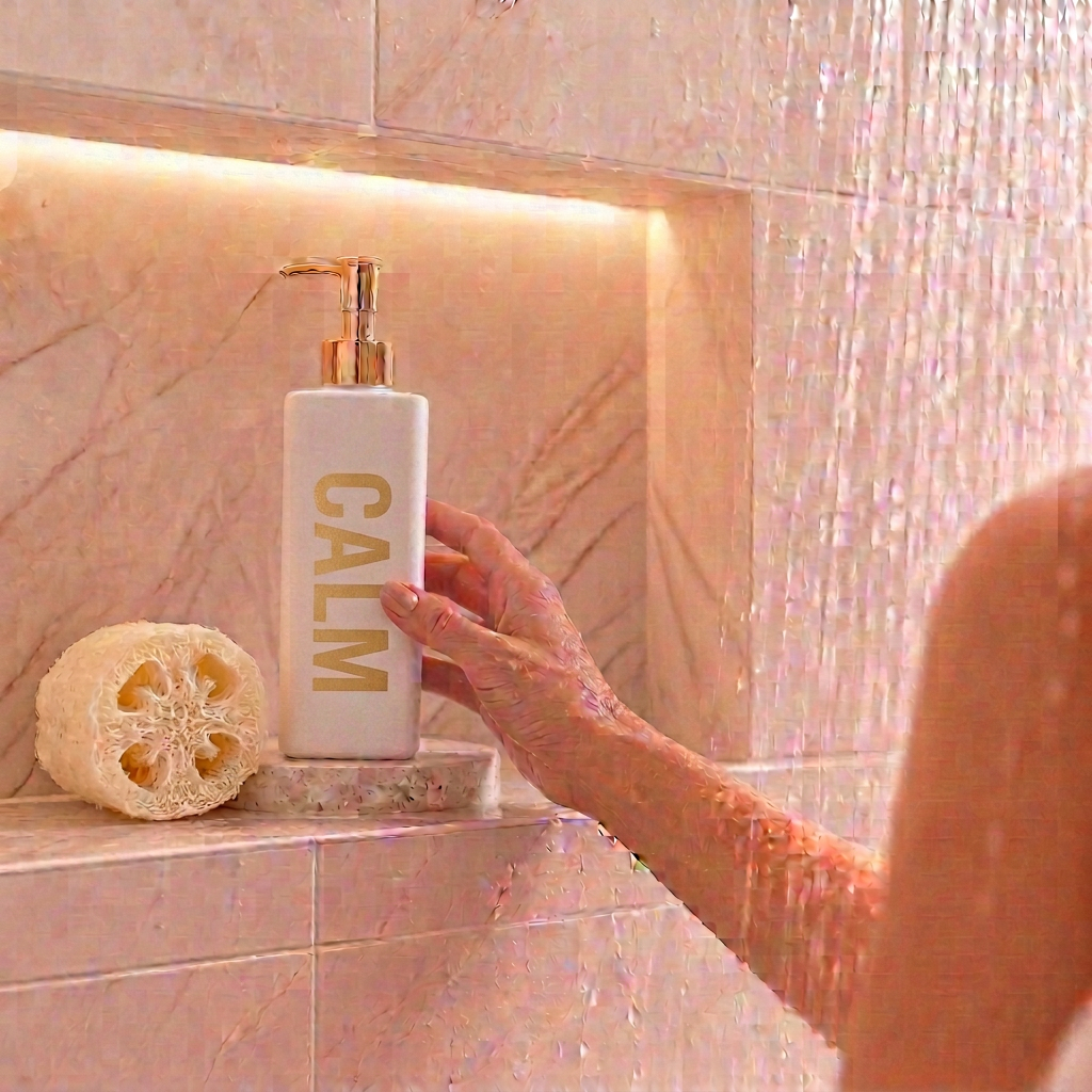 500ml White Triangle Calm Coconut Body Wash Bottle.