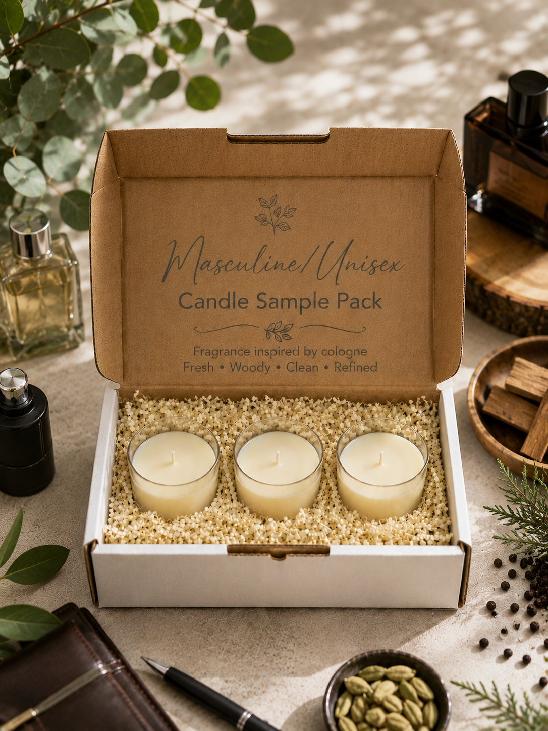 Masculine/Unisex Candle Sample Pack - 3 grounding scents