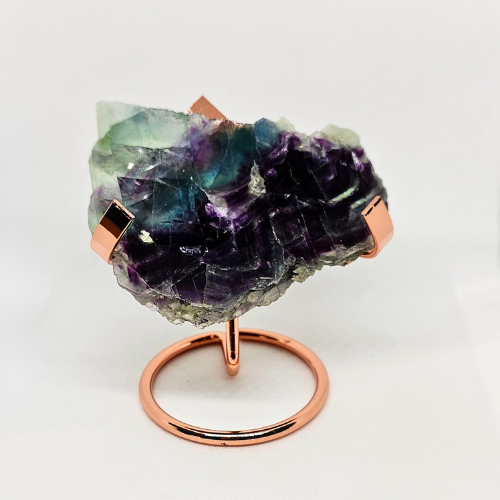 Rainbow Fluorite Crystal Slab on Gold Stand