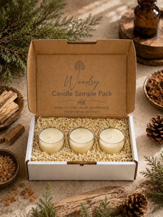 Woodsy Candle Sample Pack - 3 Rich Scents of Warmth Wood & Earth