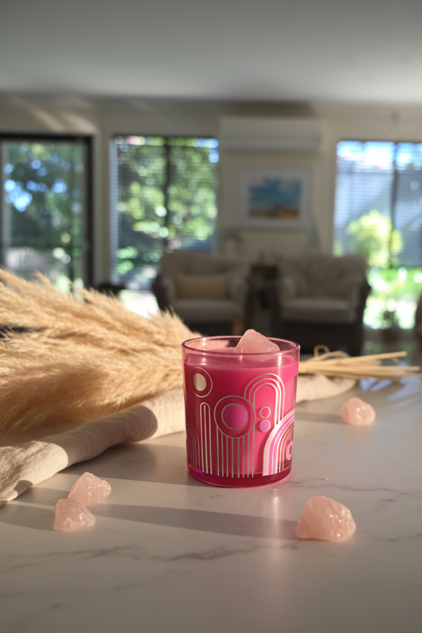 Art Deco Soy Coconut Candle — Pink & Silver Lifestyle