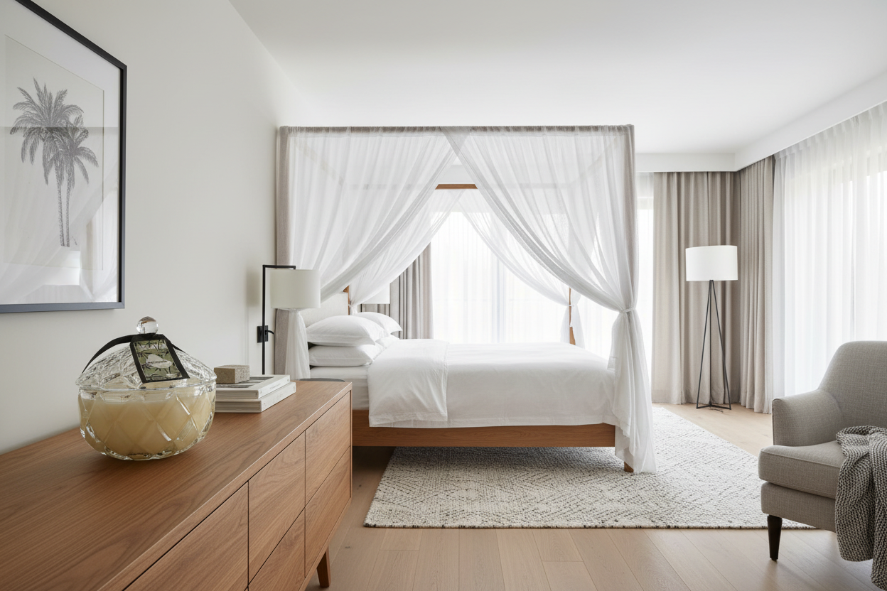 Marshmallow Candle Scandi Hotel Bedroom