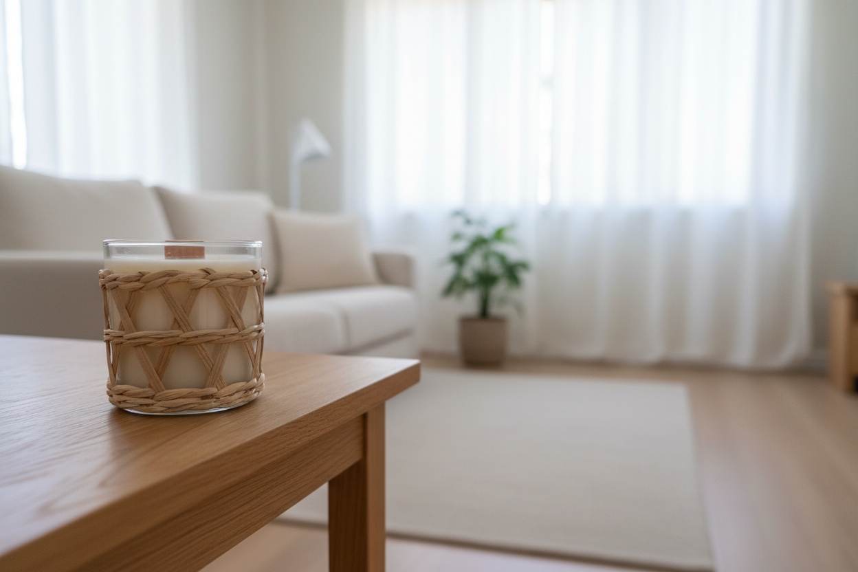 Natural Rattan Candle in Scandinavian Room