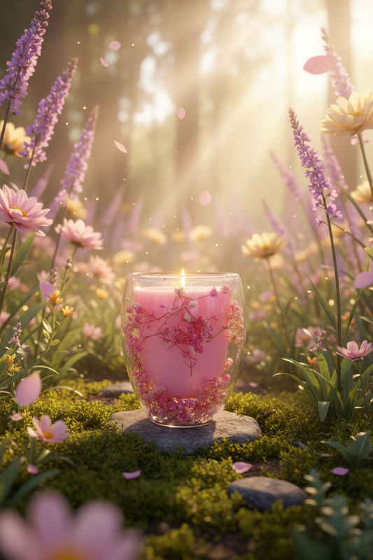 Pink Botanical Soy/Coconut Candle - Japanese Honeysuckle