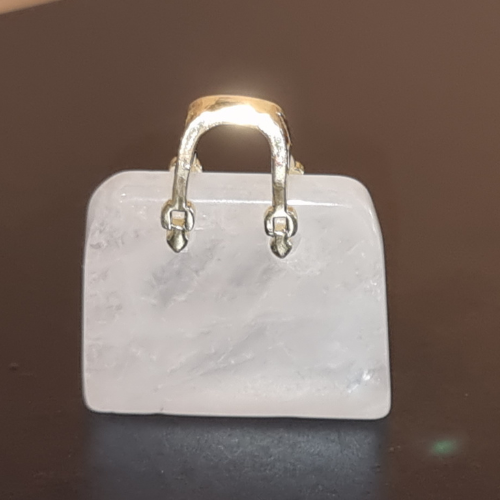 Milky Quartz shape mini Handbag Crystal with Gold Handles