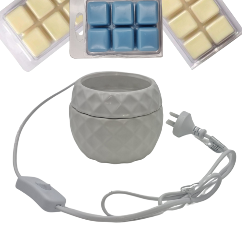 240V Electric White Diamond Melt Warmer with a pack of three Wax Melts in your choice of fragrances