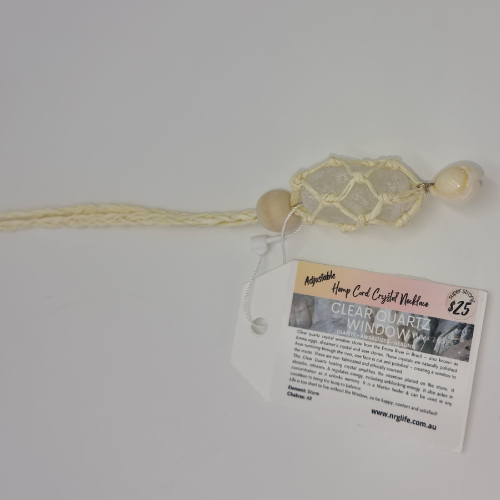 Adjustable Beige Hemp Cord Crystal Necklace