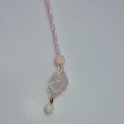 Adjustable Pink and White Hemp Cord Crystal Necklace