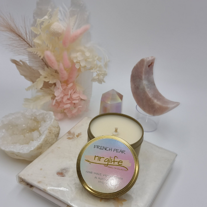 French Pear fragrance Gold Travel Tin Candle