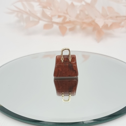 Mahogany Obsidian shape mini Handbag Crystal with Gold Handles