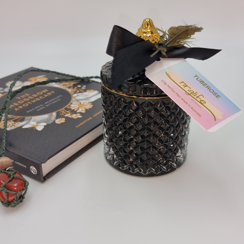 Black and Gold Renaissance Jar Candle infused with Tuberose Fragrance