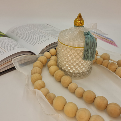 White and Gold Renaissance Jar Candle infused with Amber & Spice Fragrance