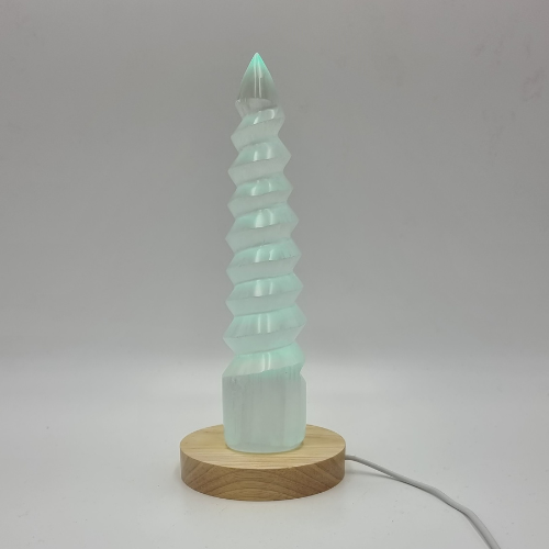 Selenite Crystal Spiral placed on a USB Multi-Colour Lamp