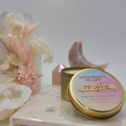 Strawberry Delight fragrance Gold Travel Tin Candle