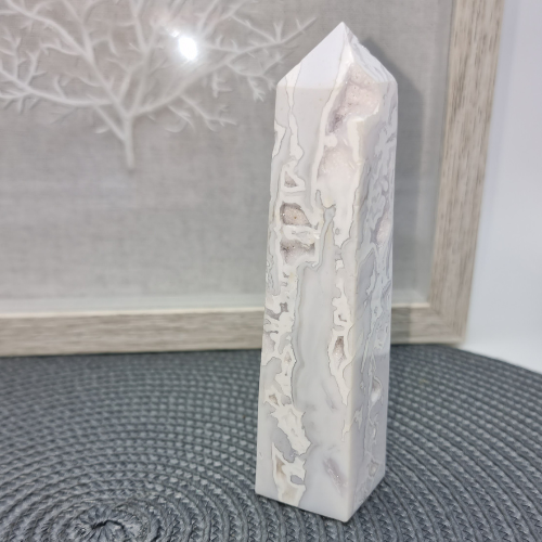 White Agate Crystal Obelisk Tower