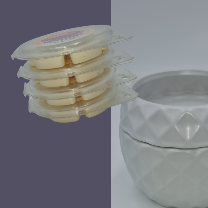 240V Electric White Diamond Melt Warmer with a pack of three Wax Melts in your choice of fragrances